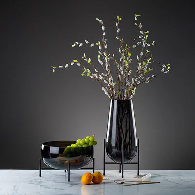 Florero de Cristal Lujo Ligero y Plato de Frutas Decorativo