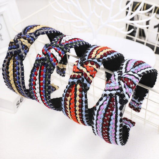 Diadema de Lana Tejida con Rayas Contrastantes