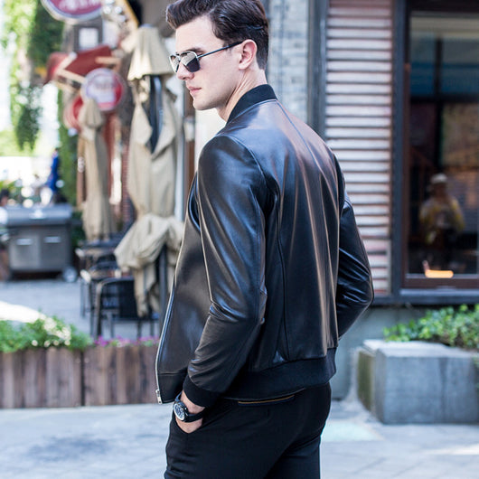Chaqueta de Cuero para Hombre con Cuello Tipo Béisbol - Image 5