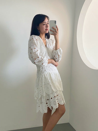 Vestido Elegante con Encaje Calado y Escote en V para Mujer - Image 13