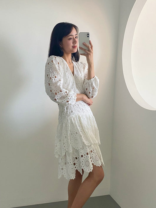Vestido Elegante con Encaje Calado y Escote en V para Mujer - Image 13