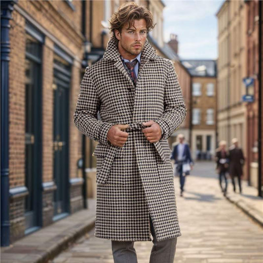 Abrigo de Lana Houndstooth Acolchado para Hombre