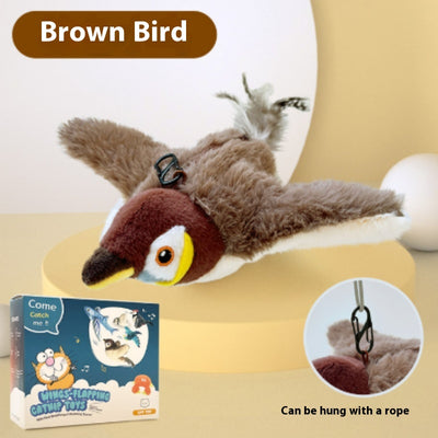 Brown plush bird pet toy with a hook for hanging, featuring a realistic design and bite-resistant material. - Image 18