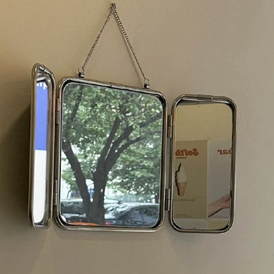 Espejo Tríptico de Pared Moderno en Acero Inoxidable para Baño y Tocador
