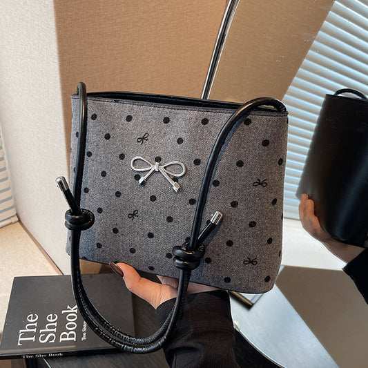 Bolsa Crossbody de Lona con Lunares y Moño Fashion