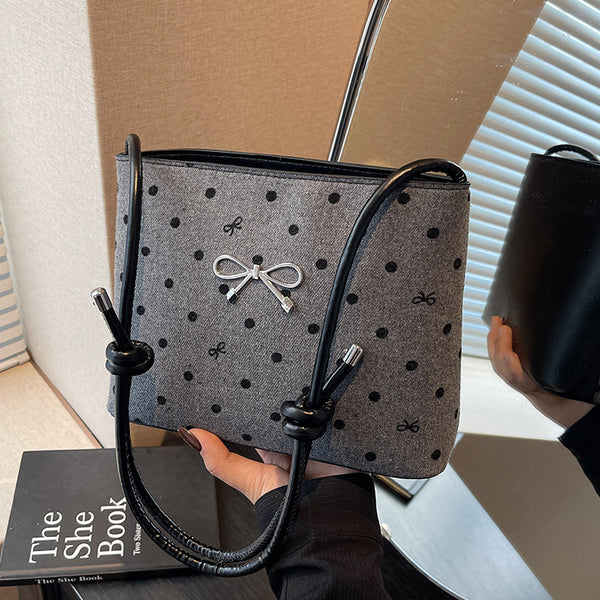 Bolsa Crossbody de Lona con Lunares y Moño Fashion