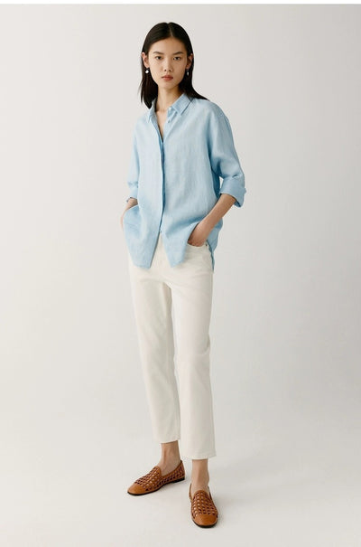 Camisa de Lino Azul Suelta - Comodidad Natural - Image 16