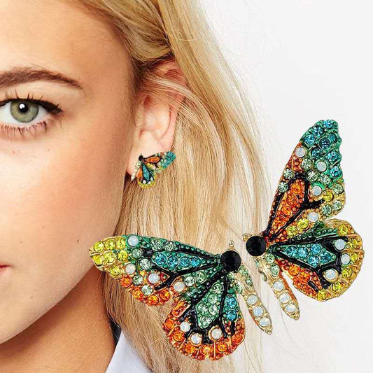 Aretes de Mariposa de Cristal Multicolor
