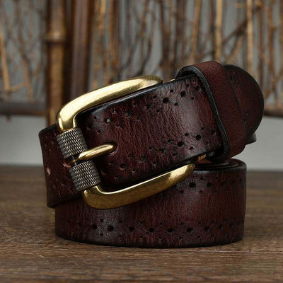Cinturón Retro de Cuero Genuino con Diseño Calado y Hebilla Casual - Image 5