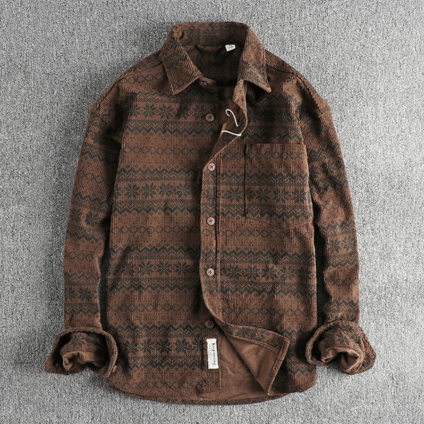 Camisa de Corduroya Vintage con Estampado Totem para Hombre