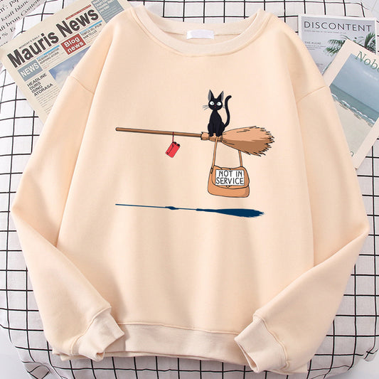 Suéter Holgado Halloween con Estampado de Gato y Letras - Cuello Redondo