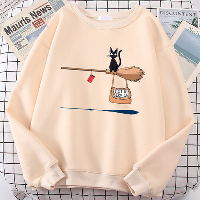 Suéter Holgado Halloween con Estampado de Gato y Letras - Cuello Redondo