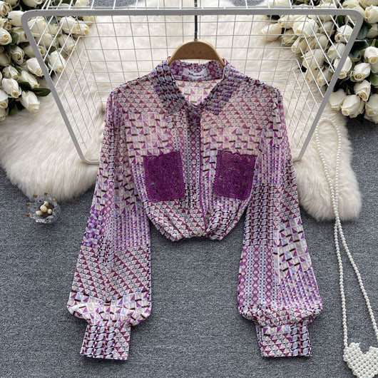 Blusa Larga de Chifón Estampada para Mujer - Transición Perfecta al Otoño - Image 19