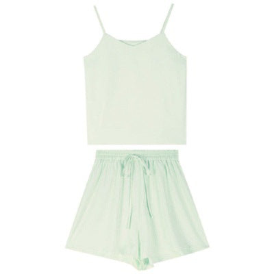 Conjunto de Tres Piezas Escolar Coreano con Short de Malla Estampada y Tirantes - Image 7