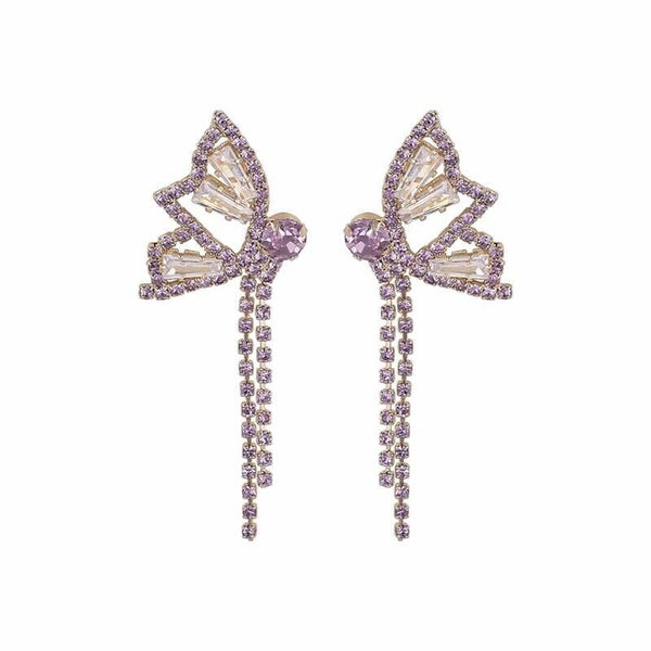 Aretes de Mariposa con Diamantes Brillantes y Borlas