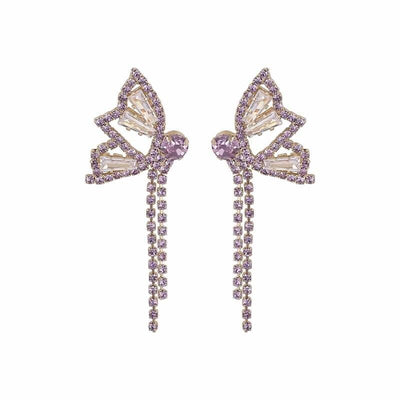 Aretes de Mariposa con Diamantes Brillantes y Borlas - Image 2