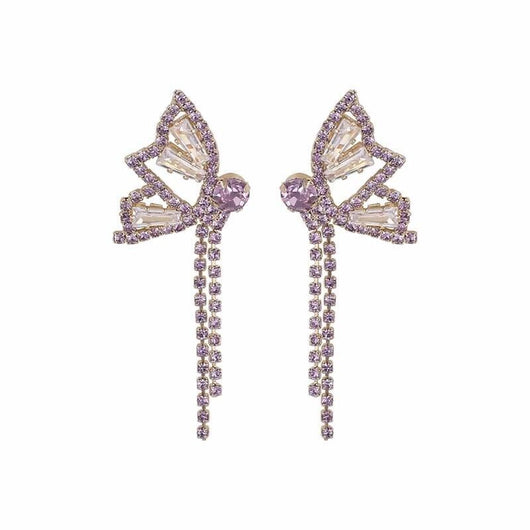 Aretes de Mariposa con Diamantes Brillantes y Borlas - Image 2