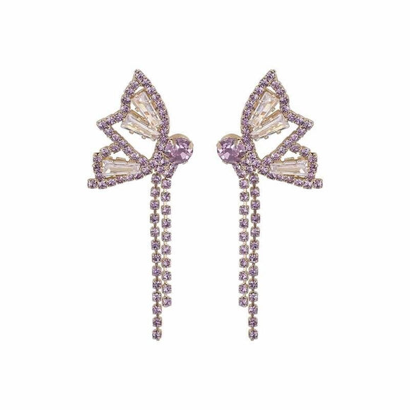 Aretes de Mariposa con Diamantes Brillantes y Borlas