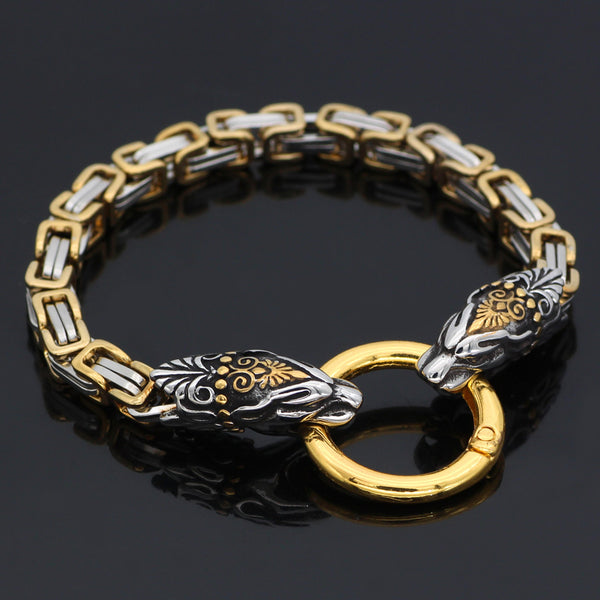 Pulsera Cadena Emperador Cabeza de Lobo Nórdica 8mm