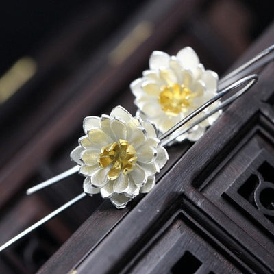 Aretes de Plata Esterlina 925 Diseño Loto