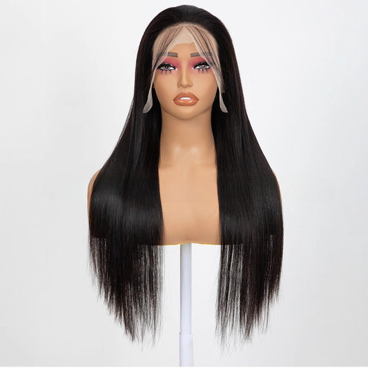 Peluca Frontal de Encaje Cabello Sintético Liso Largo Doble Trama