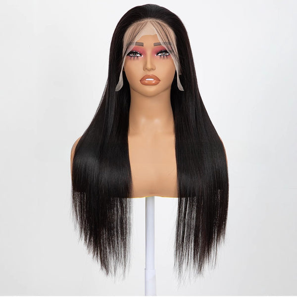 Peluca Frontal de Encaje Cabello Sintético Liso Largo Doble Trama