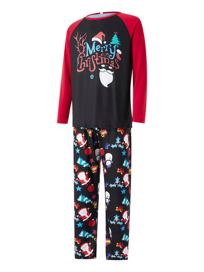 Man wearing a black and red long-sleeve Christmas pajama set with "Merry Christmas" graphic and Santa print pants. - Image 16