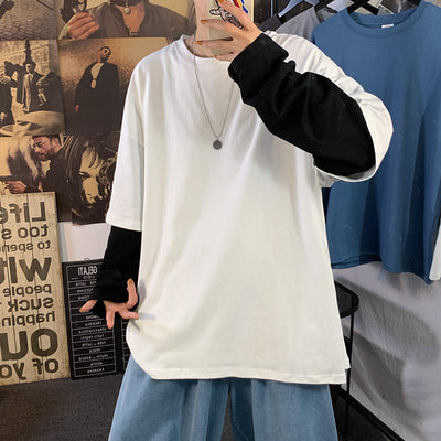 Sudadera Falso Dos Piezas Hombre Tendencia Manga Larga Suelta - Image 6