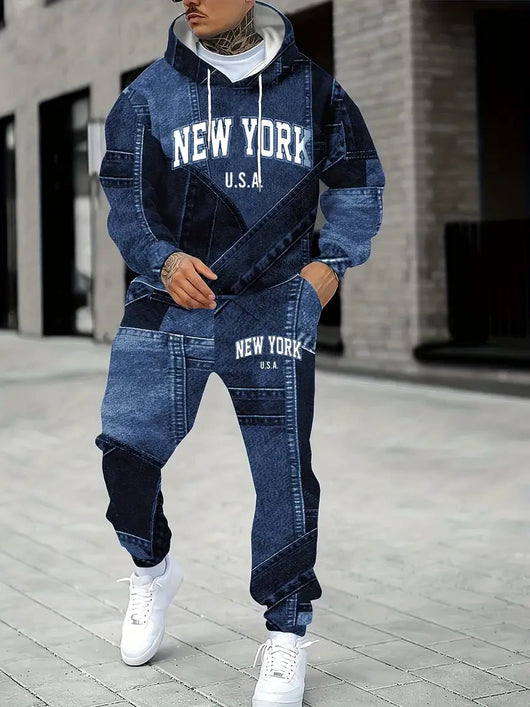 Sudadera Denim con Capucha y Estampado 3D Letrado para Hombre - Image 3