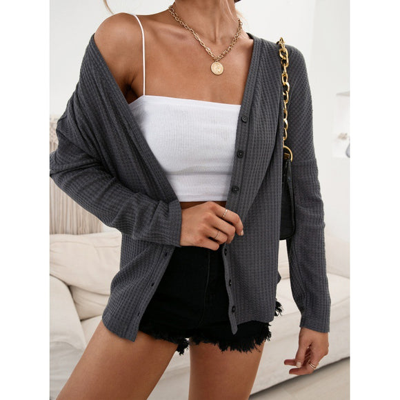 Cardigan Casual de Punto con Cierre de Un Solo Botón