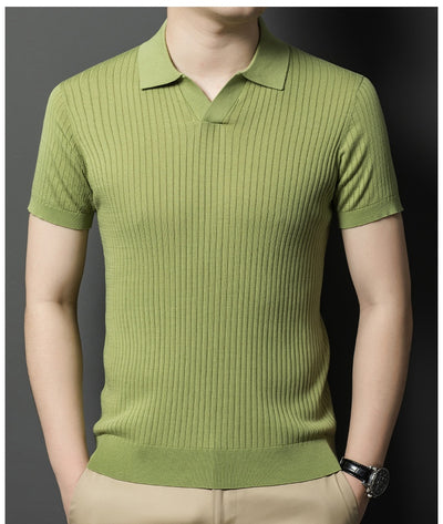 Camiseta de Seda Mulberry para Hombre - Cuello Solapa Manga Corta Lujo Casual - Image 16