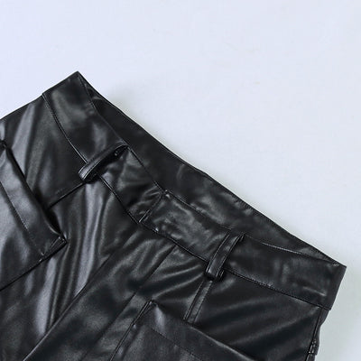 Pantalones de Cuero PU Cintura Alta con Bolsillos y Bolsa Integrada - Image 18