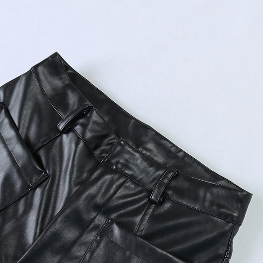Pantalones de Cuero PU Cintura Alta con Bolsillos y Bolsa Integrada - Image 18