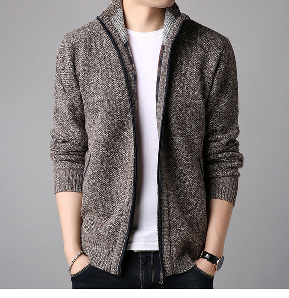 Suéter Cardigan Cuello Alto Ajustado para Hombre - Tejido Grueso