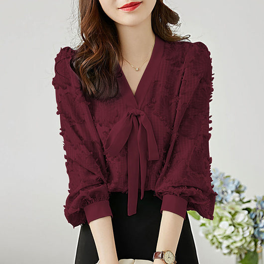 Blusa Chiffon con Mangas Farol y Moño - Corte Holgado y Estilizador - Image 12