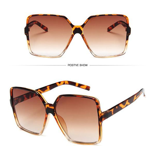 Oversized square sunglasses with a black and tortoiseshell frame and gradient purple lenses, shown from two angles. - Image 5