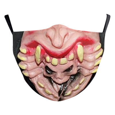 Halloween dust mask with a split design: one side a smiling clown face, the other a stitched, bloody mouth. - Image 15