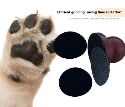 Red wooden dog claw grinding tool with a spherical handle and three circular black abrasive sanding pads. - Image 20