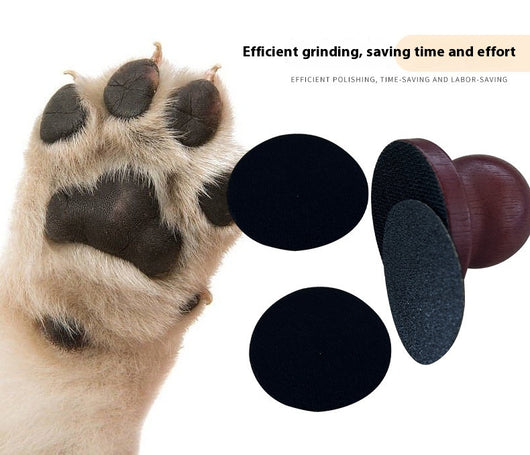 Red wooden dog claw grinding tool with a spherical handle and three circular black abrasive sanding pads. - Image 20