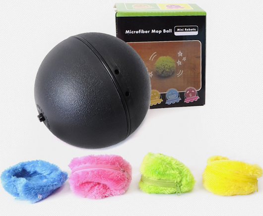 Black electric pet toy ball with four colorful plush covers in blue, pink, green, and yellow. - Image 6