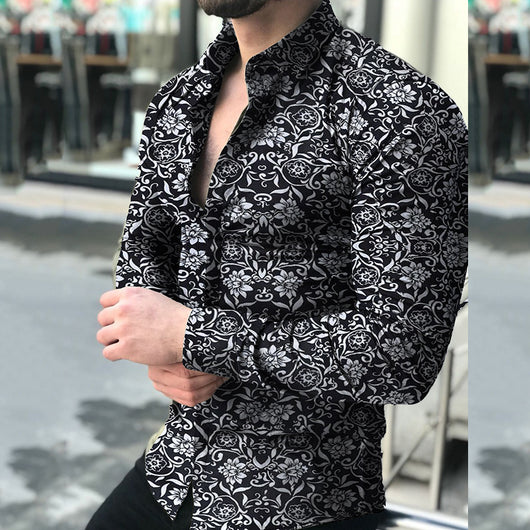 Camisa Casual Floral con Solapa Estampada de Manga Larga - Image 17