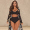 Traje de Baño de Tres Piezas con Estampado Mesh y Pareo