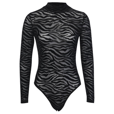 Blusa Rayada Irregular Mujer Manga Larga Semitransparente Ajustada