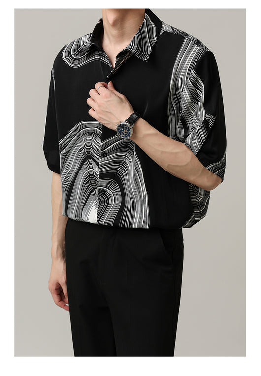 Camisa Casual Hombre Manga Corta Contraste Retro Suelta - Image 13