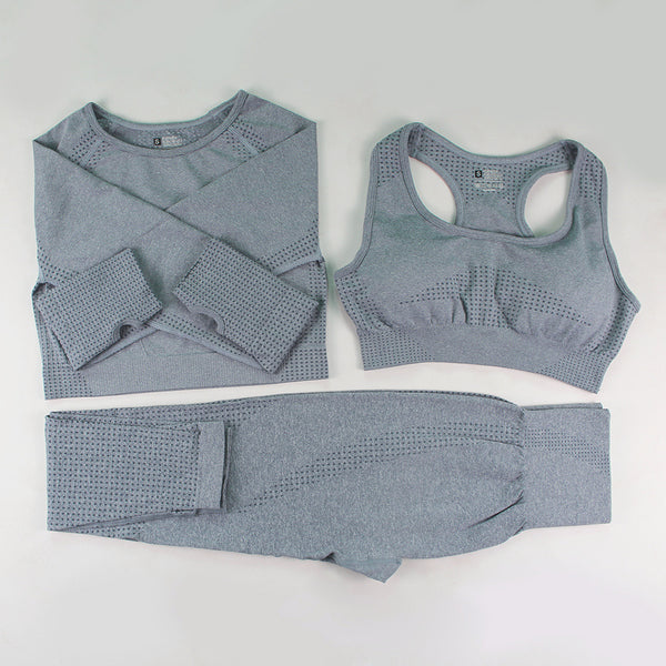 Conjunto Deportivo 3 Piezas: Top Manga Larga, Sostén y Pantalones para Yoga - Image 5