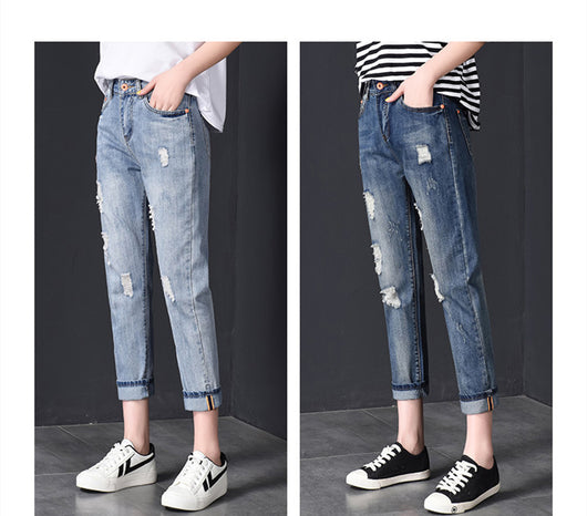 Pantalones Vaqueros Rotos Talle Alto Estilo Harem de 9 Puntos - Image 13