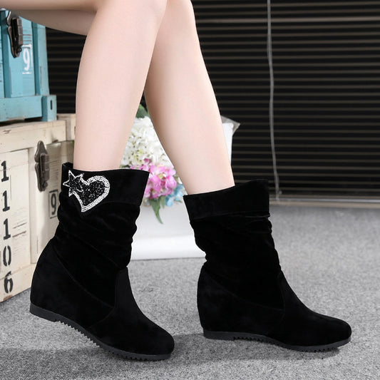 Botas Altas de Ante Nubuck con Cuña Interna y Suela Plana para Mujer