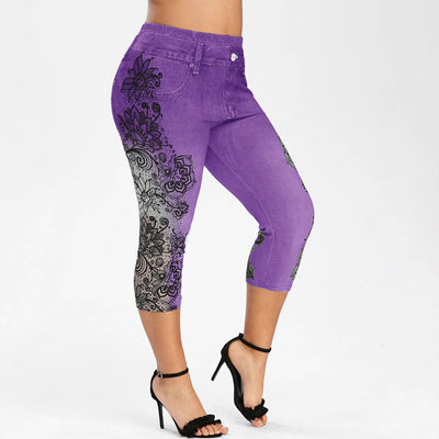 Pantalones Capri Skinny Estampados de Tela Vaquera Sintética Cintura Media - Image 3