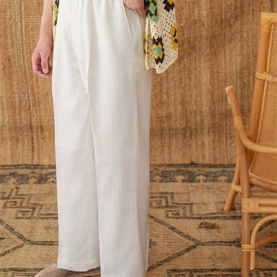 Pantalones de Lino Sueltos Cintura Alta con Cordones - Image 3