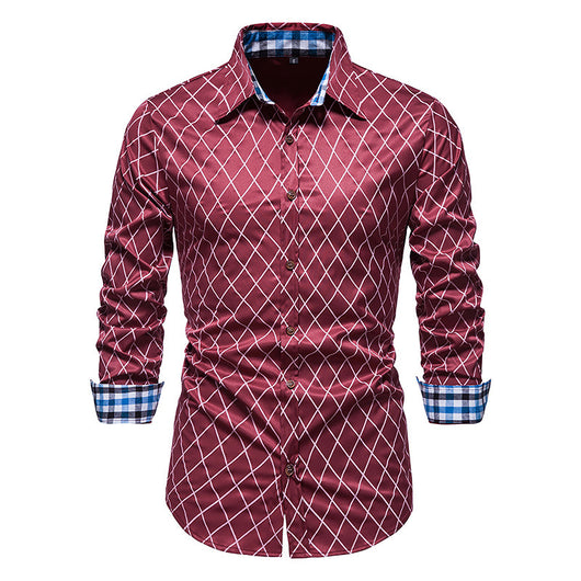 Camisa de Manga Larga para Hombre con Cuadros de Diamante y Contraste de Colores - Image 3